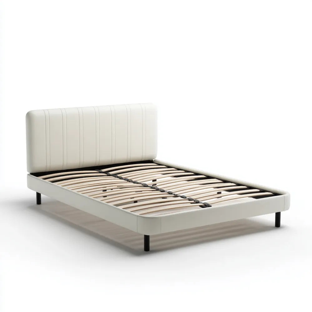 Bed Frame Upholstered Faux Leather Full 200x140x35 cm - White - Modern Style