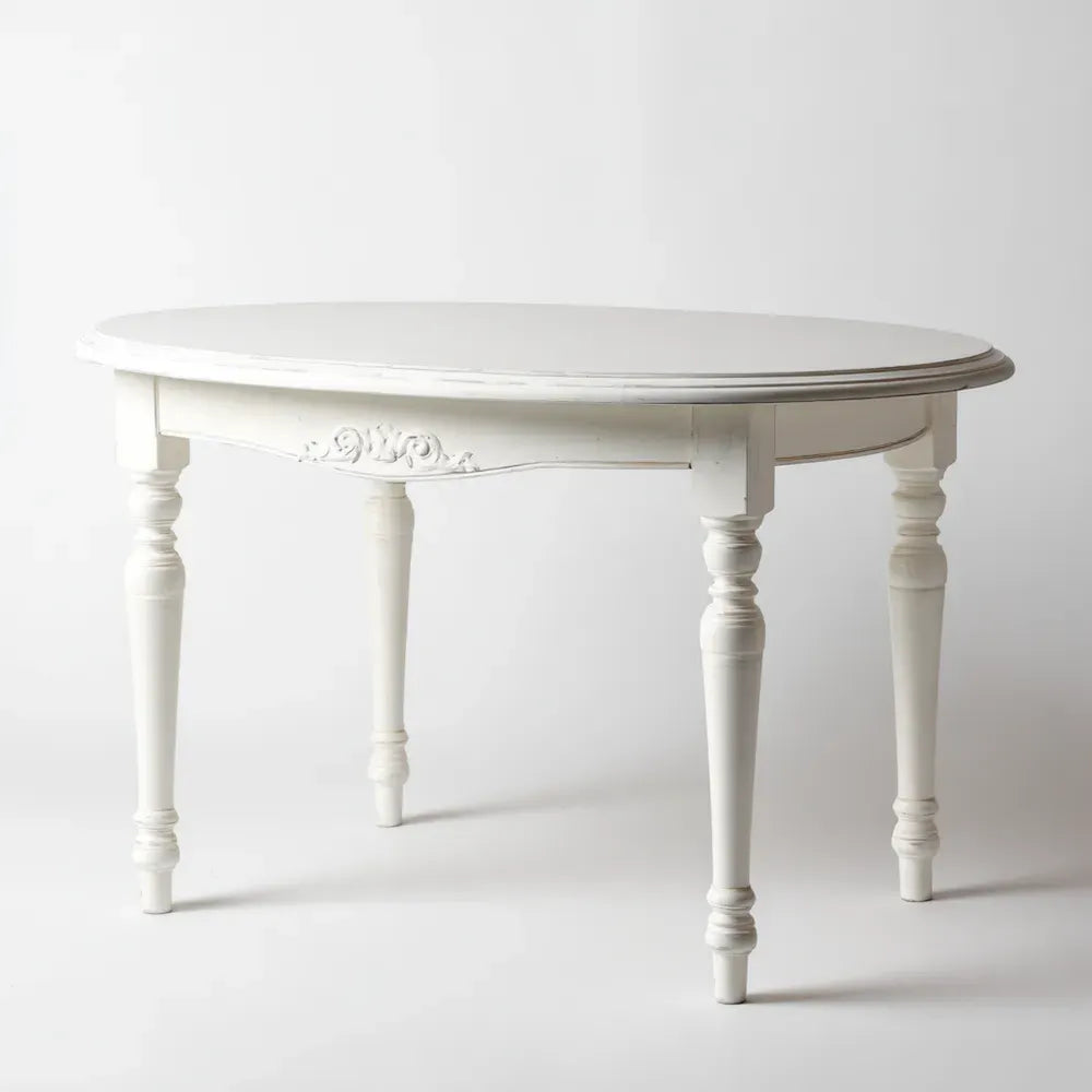 Oval Dining Table - Solid Wood 150x90x75 cm - White - Classic Design