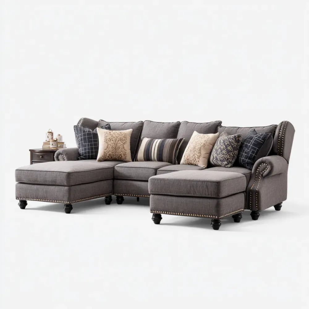 Sectional Sofa Set Fabric Upholstered 280x180x85 cm - Dark Gray - Classic Design
