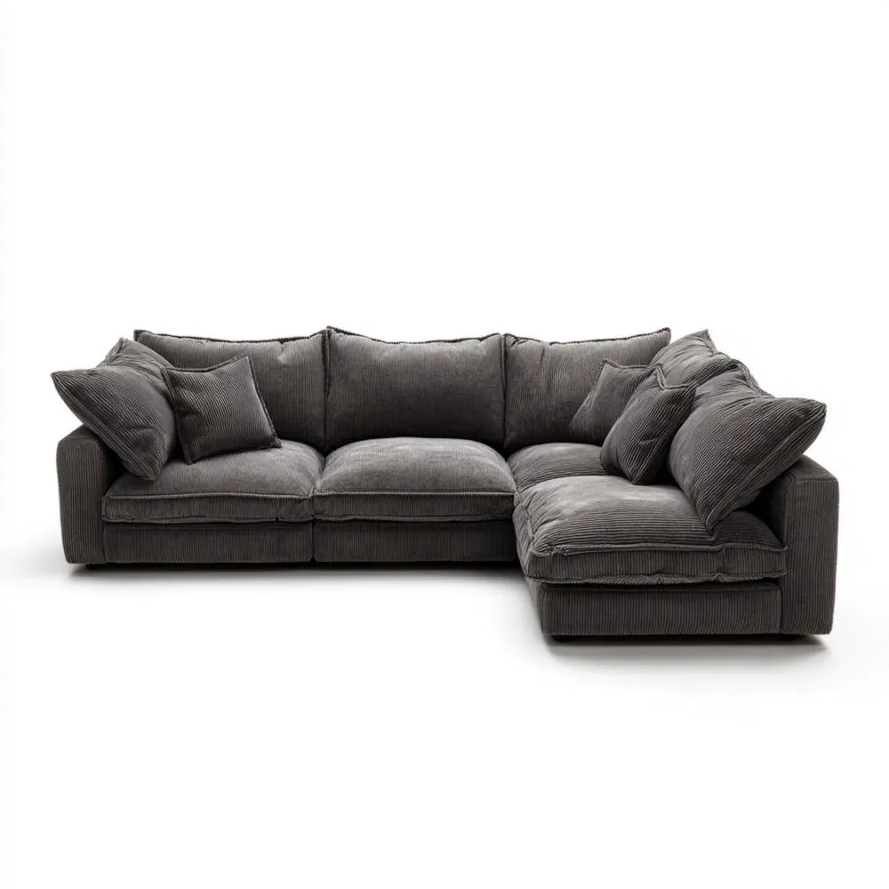 Sectional Sofa 250x90x80 cm - Corduroy Upholstery - Dark Gray - Modern Design