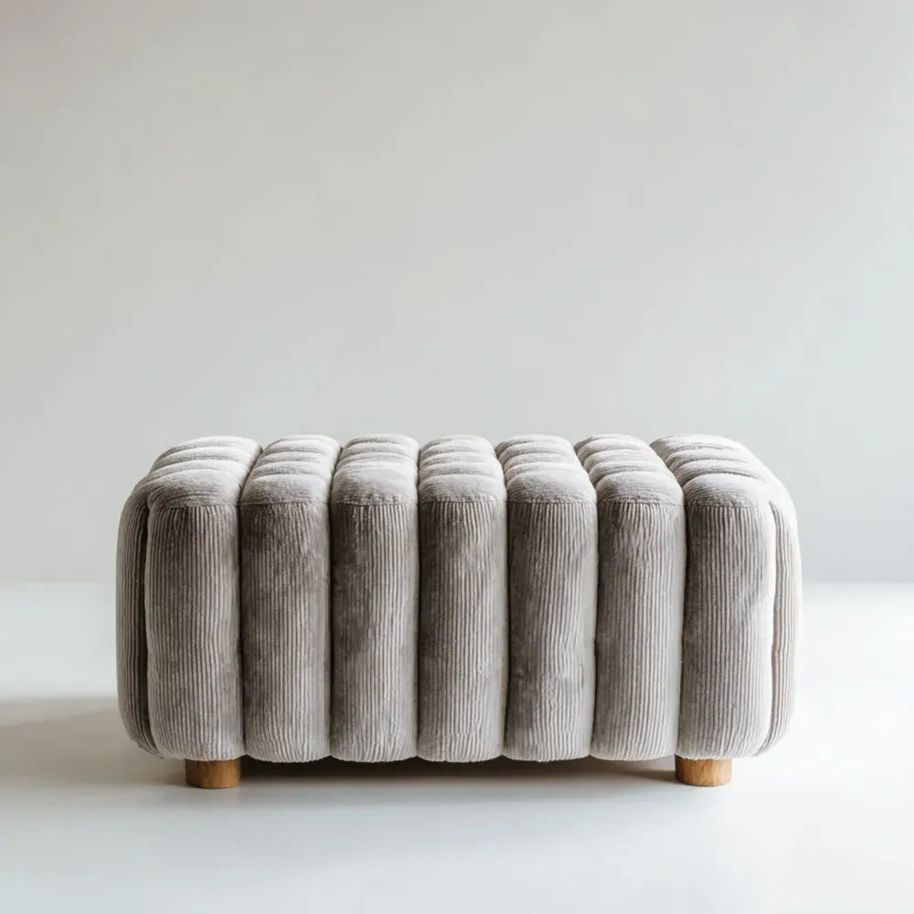 Corduroy Upholstered Footstool 90x50x40 cm - Light Gray - Modern Design