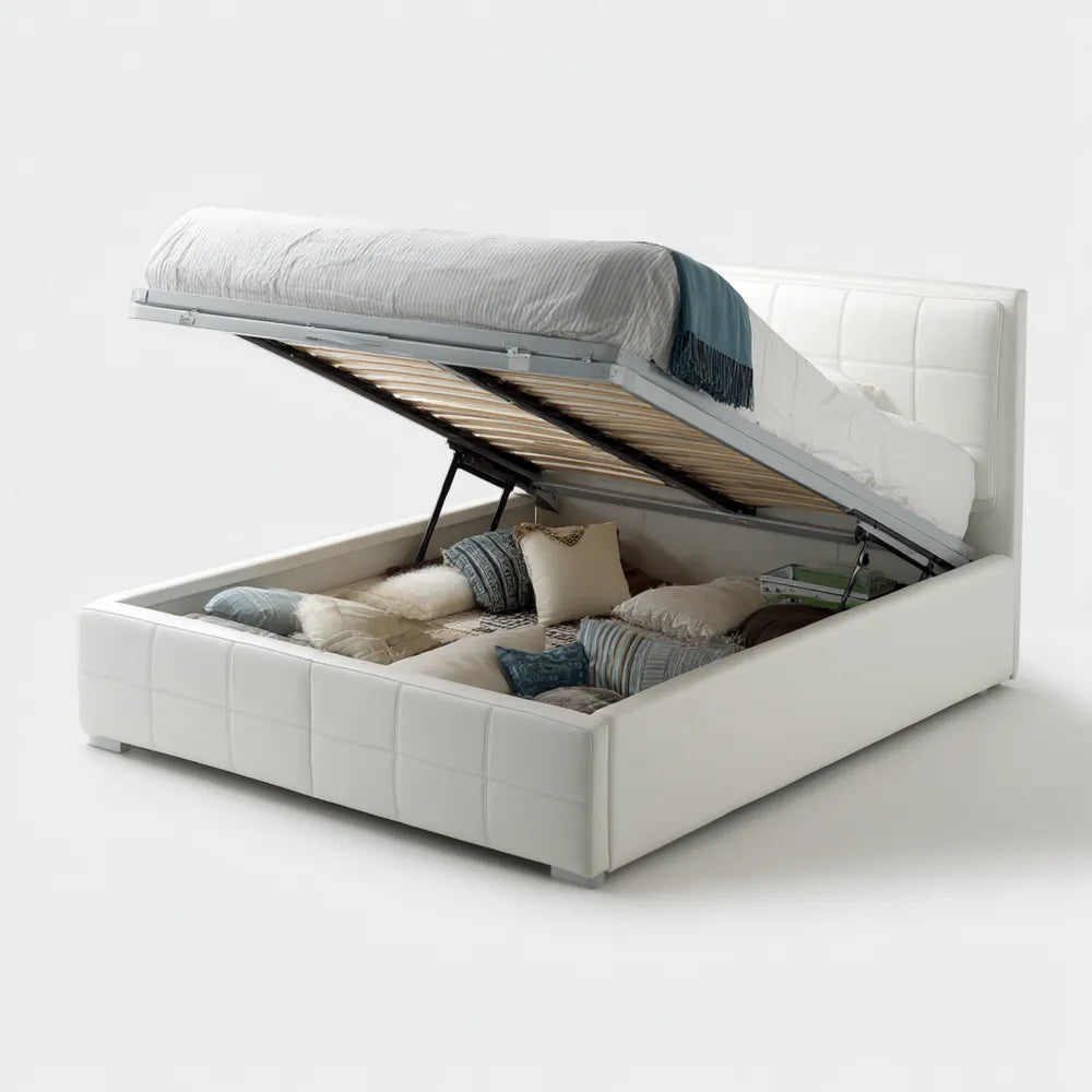 Modern Storage Bed Faux Leather Upholstered 200x160x100 cm - White