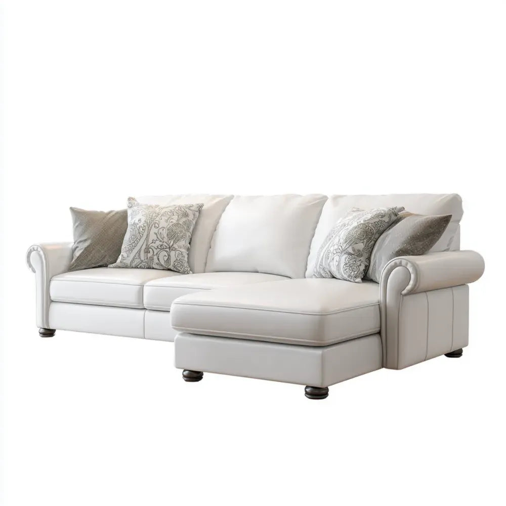 Sectional Sofa Set Faux Leather 220x90x85 cm - White - Classic Design