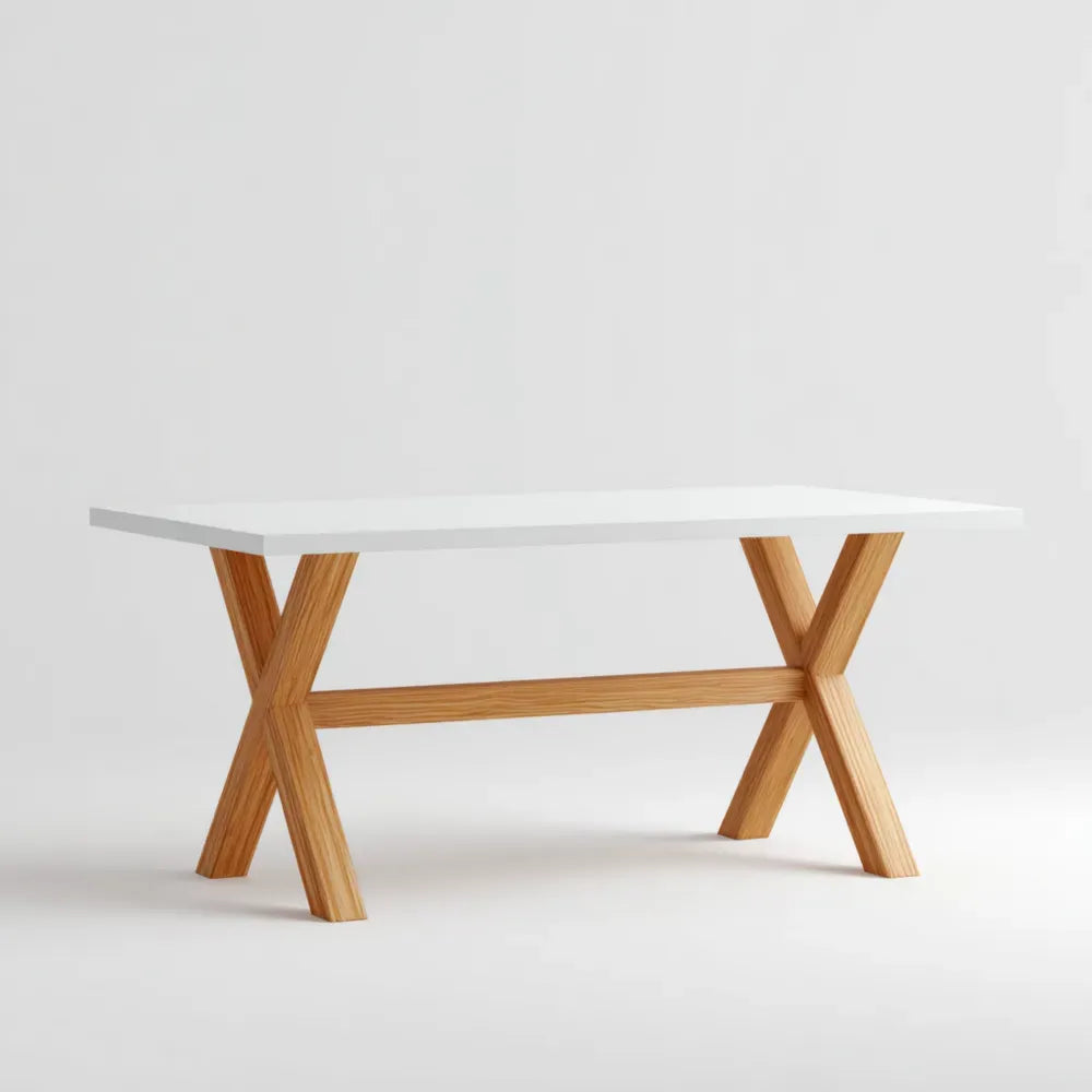 Dining Table 180x90x75 cm – White/Natural Wood – Modern Design